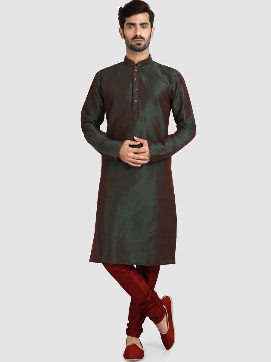 Mehendi Green Art Silk Plain Festival Kurta