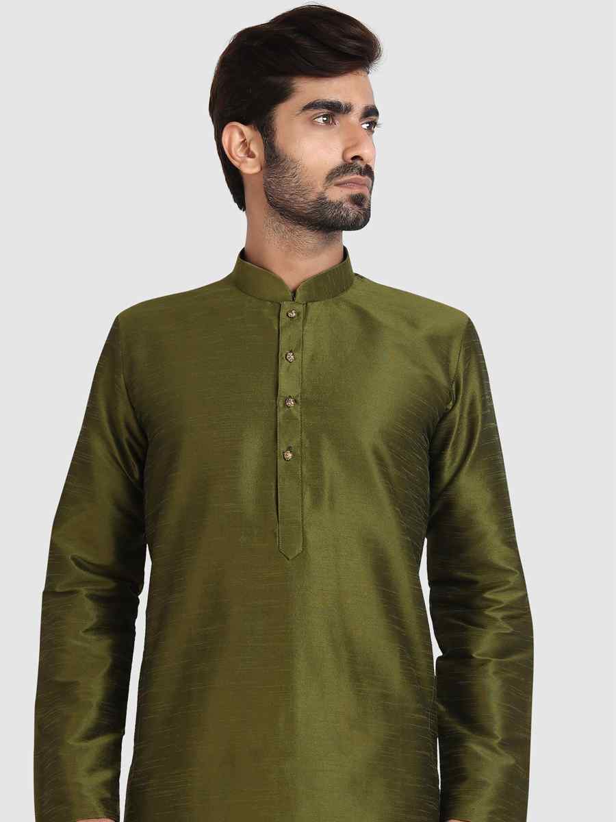 Mehendi Green Art Silk Plain Festival Kurta
