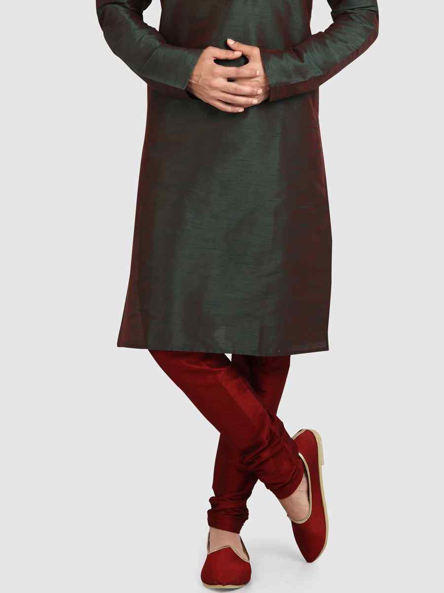 Mehendi Green Art Silk Plain Festival Kurta