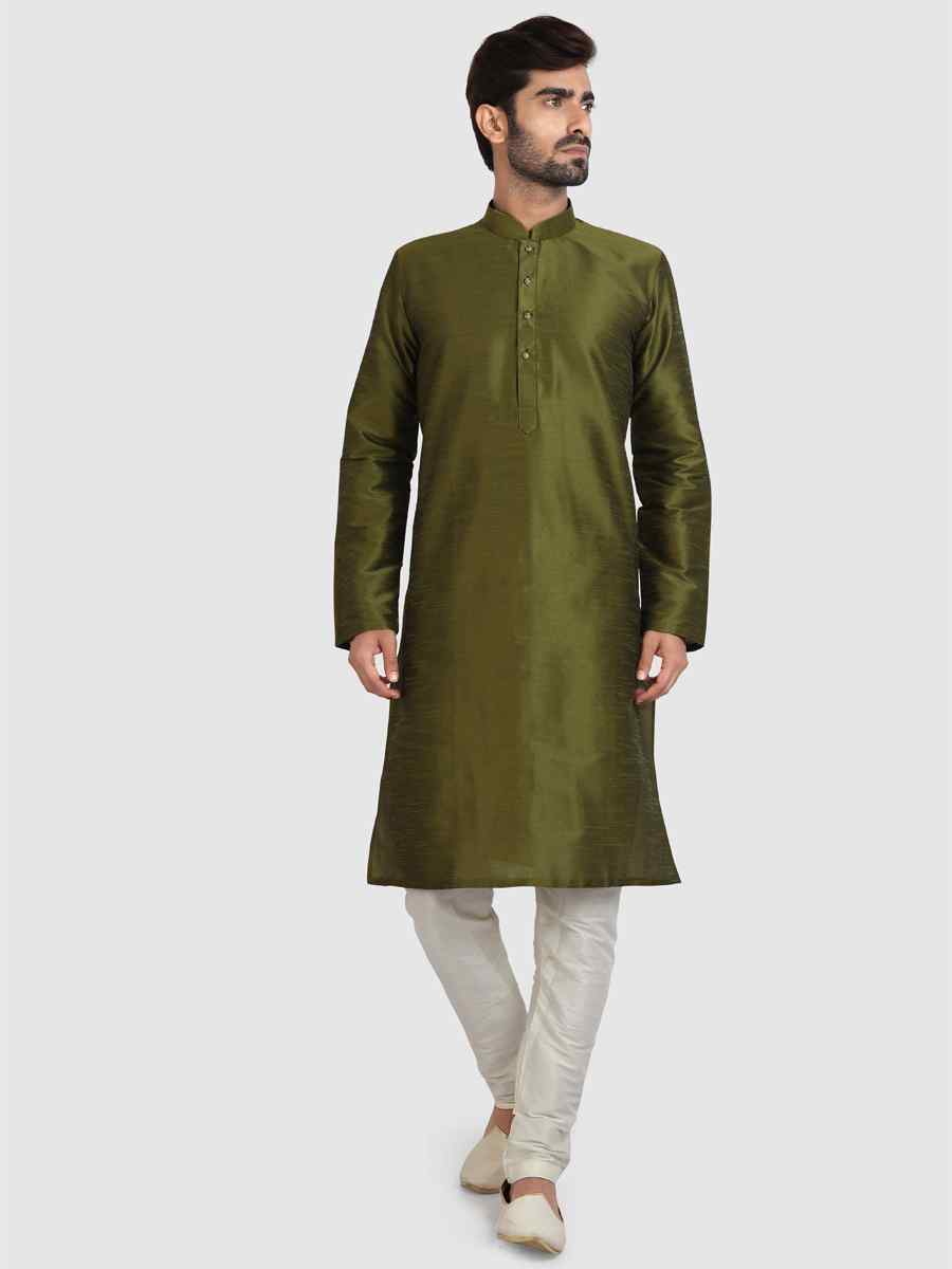 Mehendi Green Art Silk Plain Festival Kurta