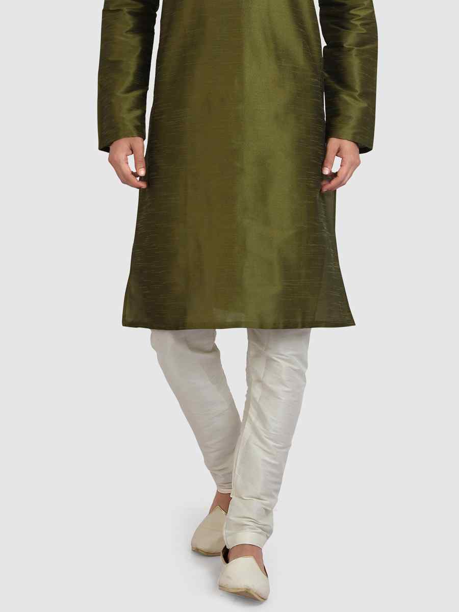 Mehendi Green Art Silk Plain Festival Kurta