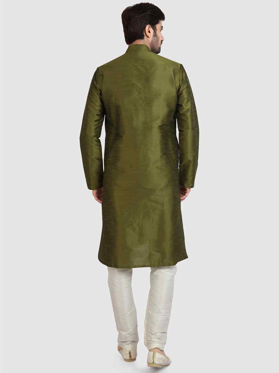 Mehendi Green Art Silk Plain Festival Kurta