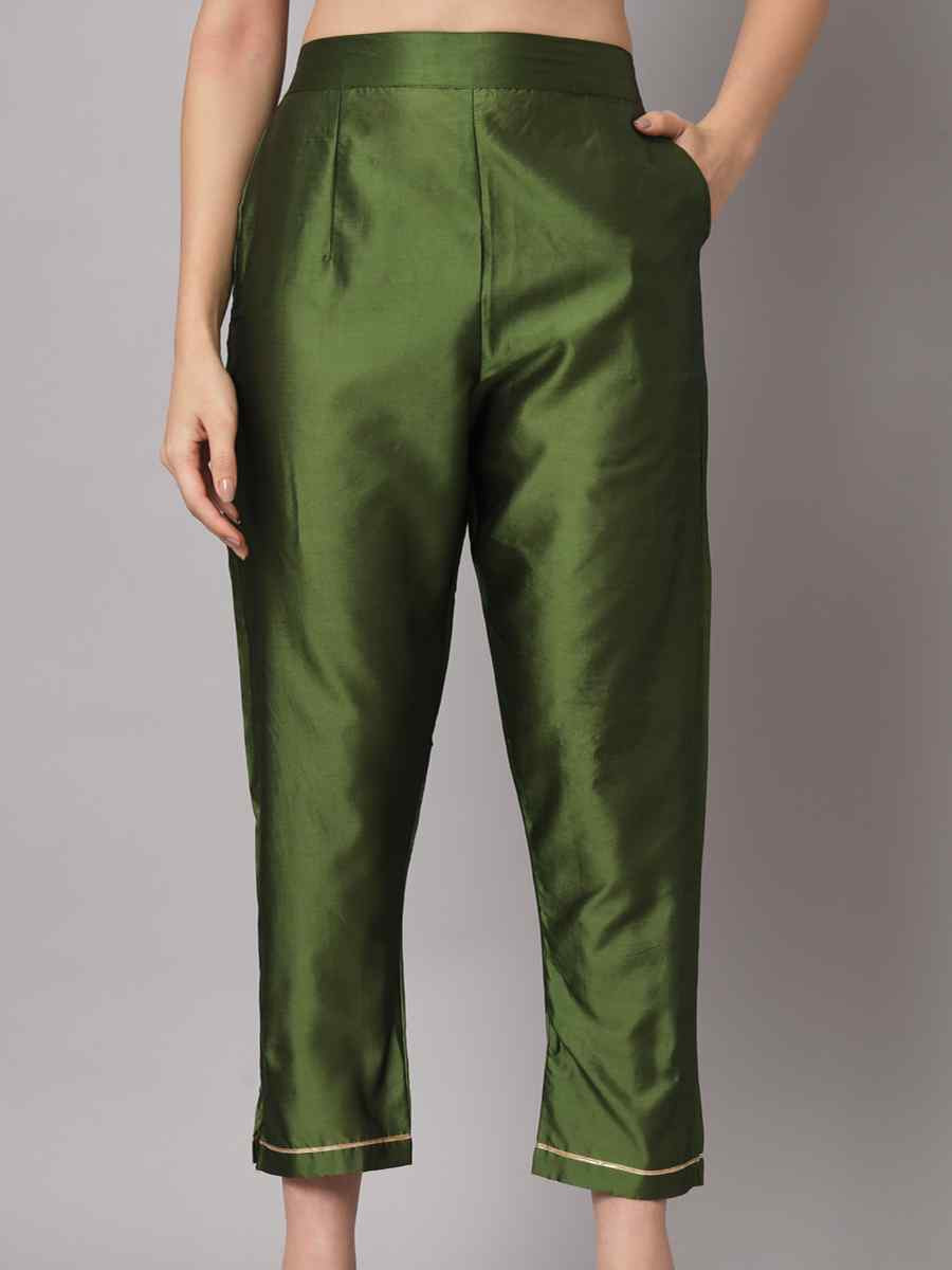 Mehendi Green Cotton Silk Jacquard Handwoven Party Wedding Festival Casual Ready Pant Salwar Kameez