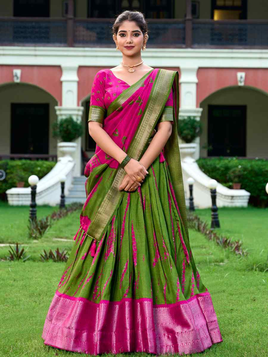 Mehendi Green Dola Silk Printed And Hand Embroidered Party Reception Wedding Lehenga Choli