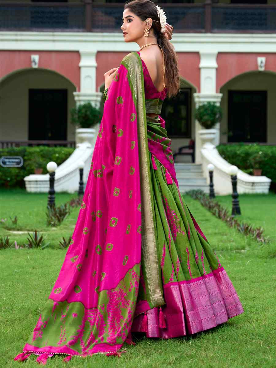 Mehendi Green Dola Silk Printed And Hand Embroidered Party Reception Wedding Lehenga Choli