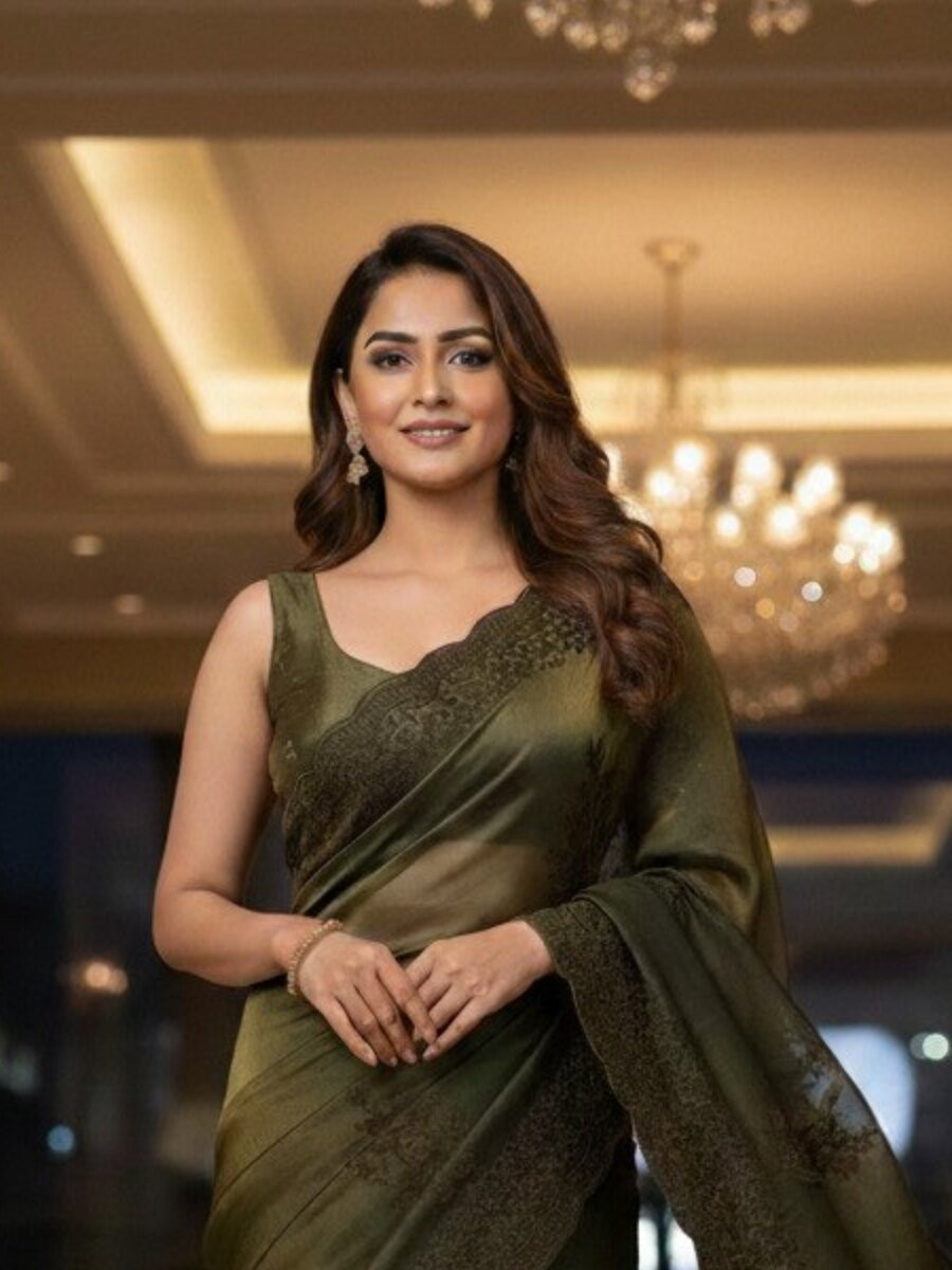 Mehendi Green Fandy Satin Embroidery Wedding Reception Party Casual Heavy Border Sarees