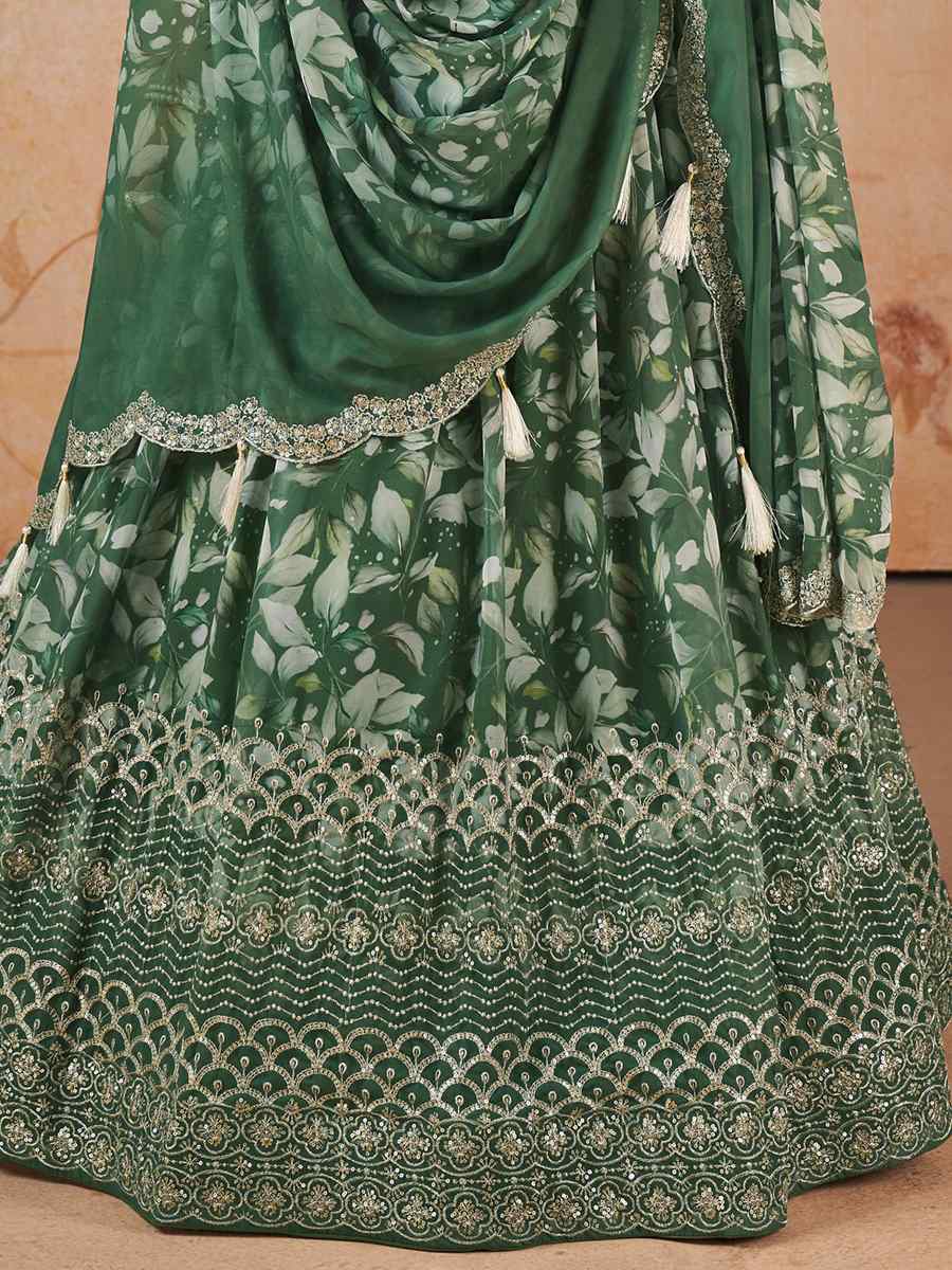 Mehendi Green Faux Georgette Embroidered Festival Wedding Circular Lehenga Choli