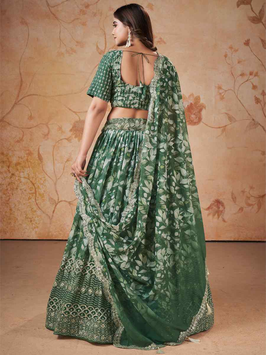 Mehendi Green Faux Georgette Embroidered Festival Wedding Circular Lehenga Choli