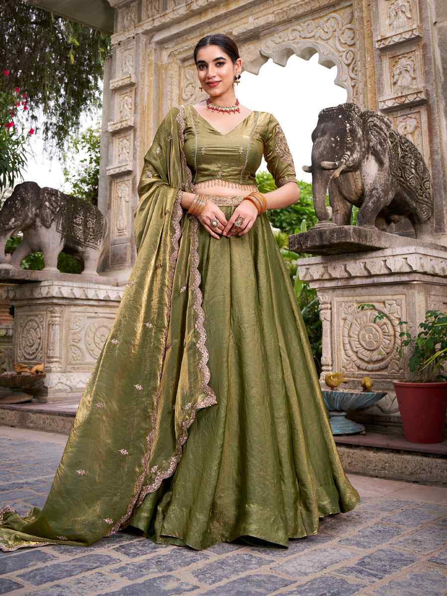 Mehendi Green Fendi Silk Embroidered Bridal Wedding Reception Festival Heavy Border Lehenga Choli