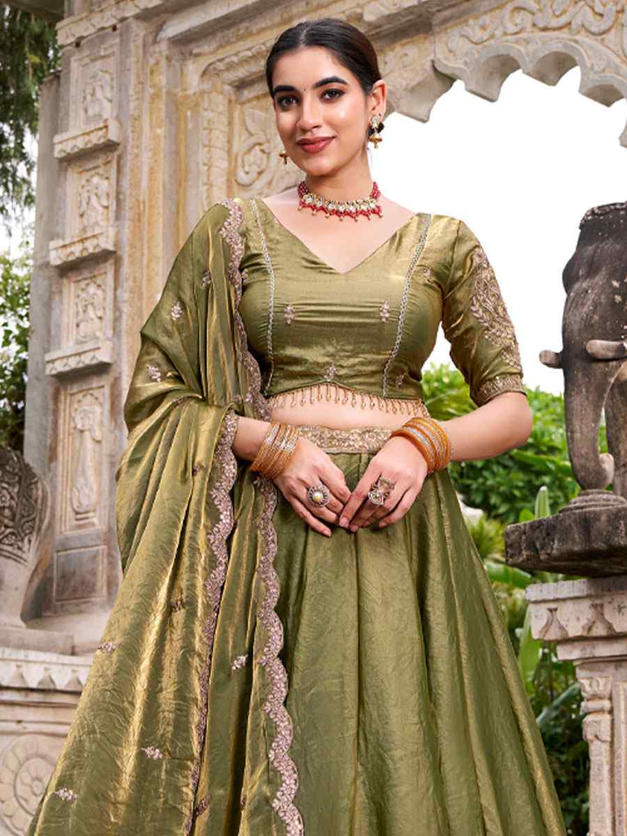 Mehendi Green Fendi Silk Embroidered Bridal Wedding Reception Festival Heavy Border Lehenga Choli