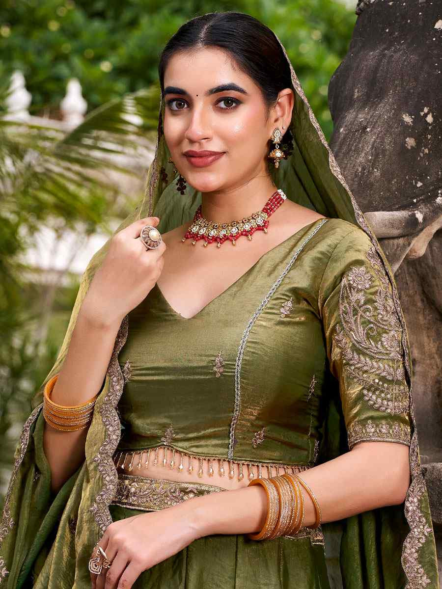 Mehendi Green Fendi Silk Embroidered Bridal Wedding Reception Festival Heavy Border Lehenga Choli
