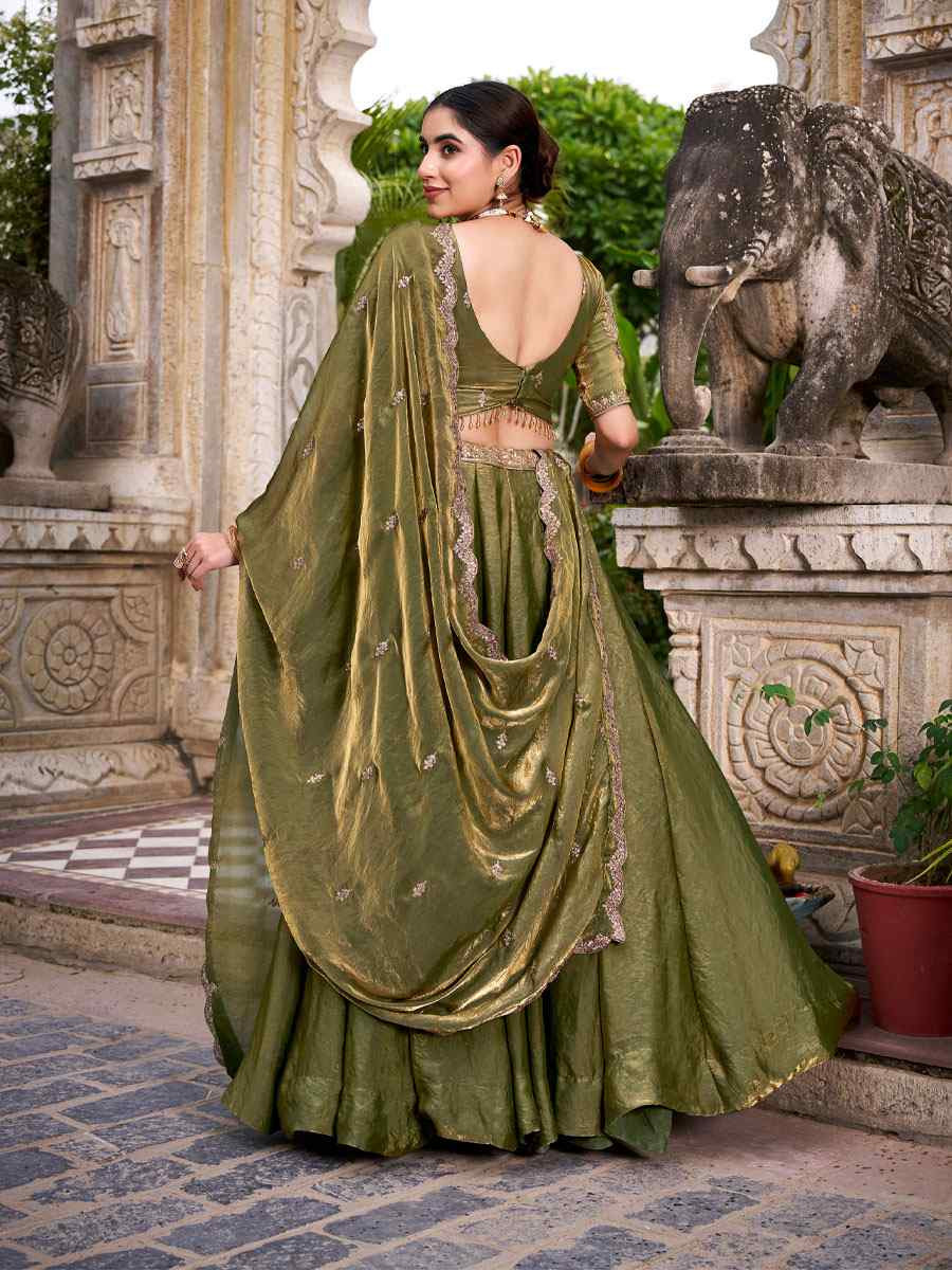 Mehendi Green Fendi Silk Embroidered Bridal Wedding Reception Festival Heavy Border Lehenga Choli