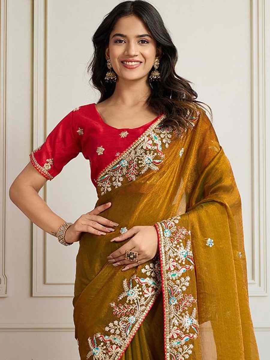 Mehendi Green Fendy Chiffon silk Embroidery Traditional Bridal Reception Festival Wedding Fancy Heavy Border Saree