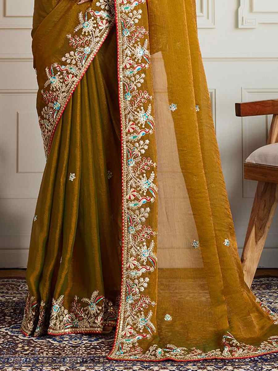 Mehendi Green Fendy Chiffon silk Embroidery Traditional Bridal Reception Festival Wedding Fancy Heavy Border Saree