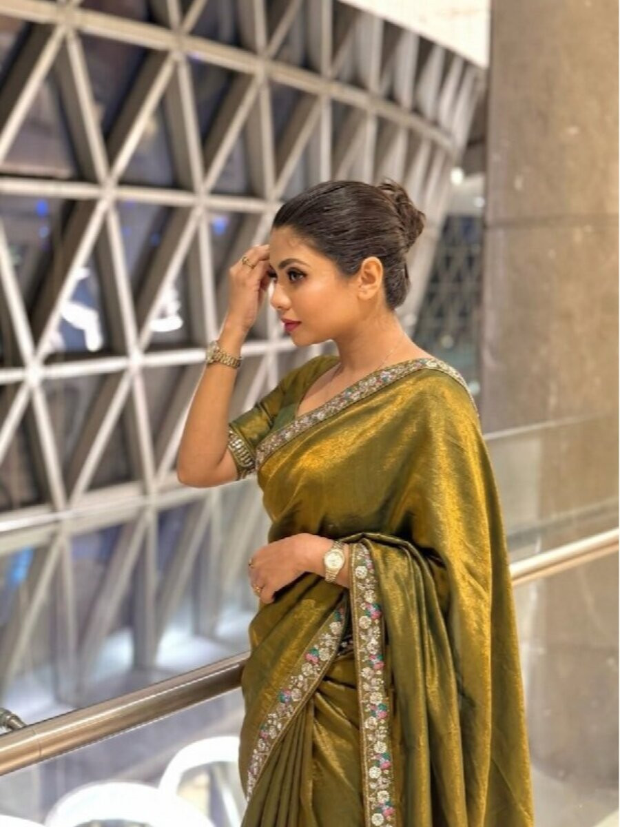 Mehendi Green Fendy Satin Silk Embroidery Sequins Beads Wedding Reception Festival Casual Heavy Border Sarees