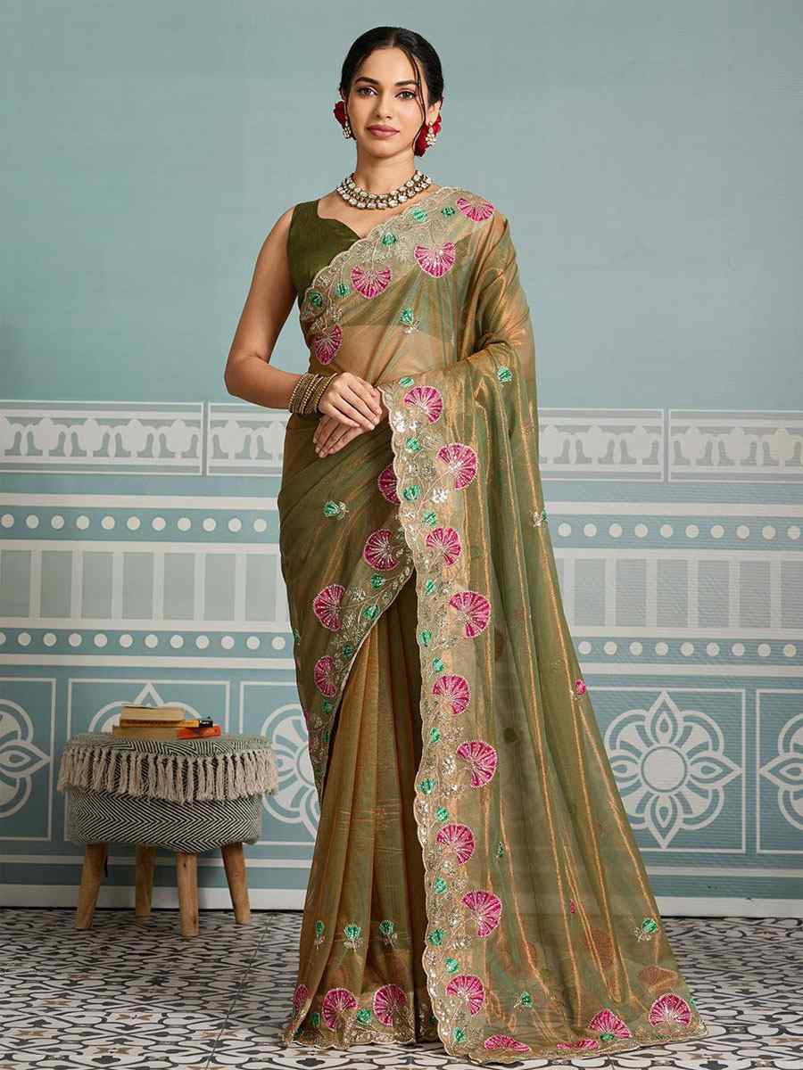 Mehendi Green Fendy Soft Net Embroidery Bridal Reception Festival Wedding Fancy Heavy Border Saree