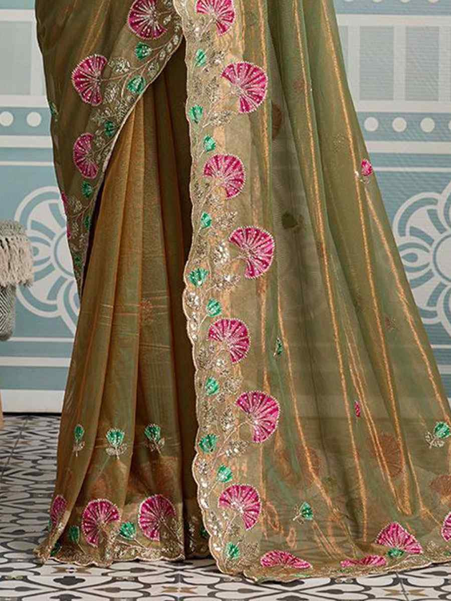 Mehendi Green Fendy Soft Net Embroidery Bridal Reception Festival Wedding Fancy Heavy Border Saree