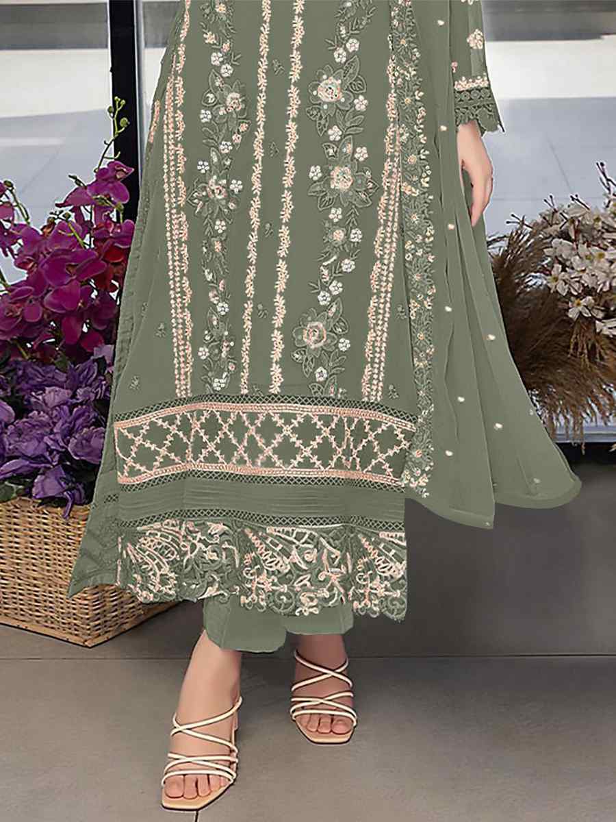 Mehendi Green Georgette Embroidered Festival Wedding Pant Salwar Kameez