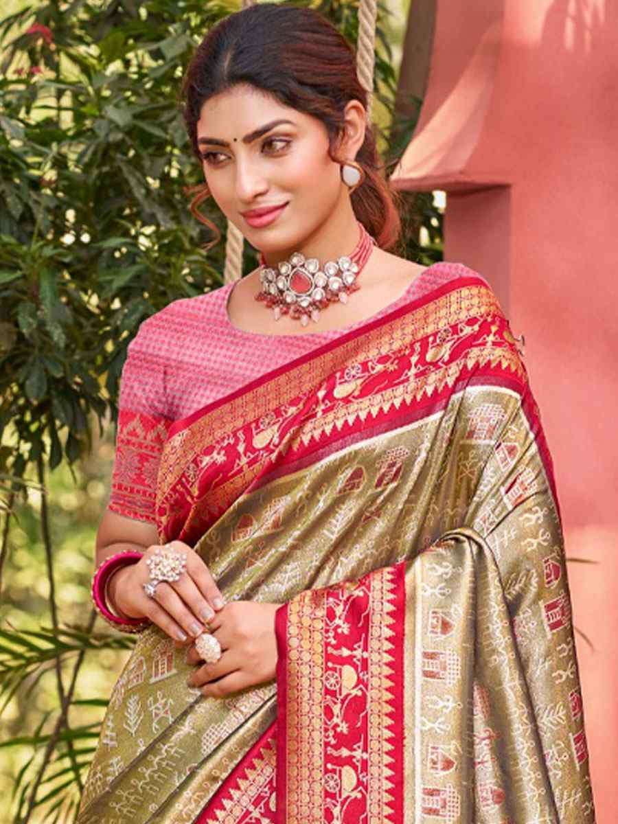 Mehendi Green Kanjivaram Silk Printed Handwoven Festival Wedding Fancy Heavy Border Saree