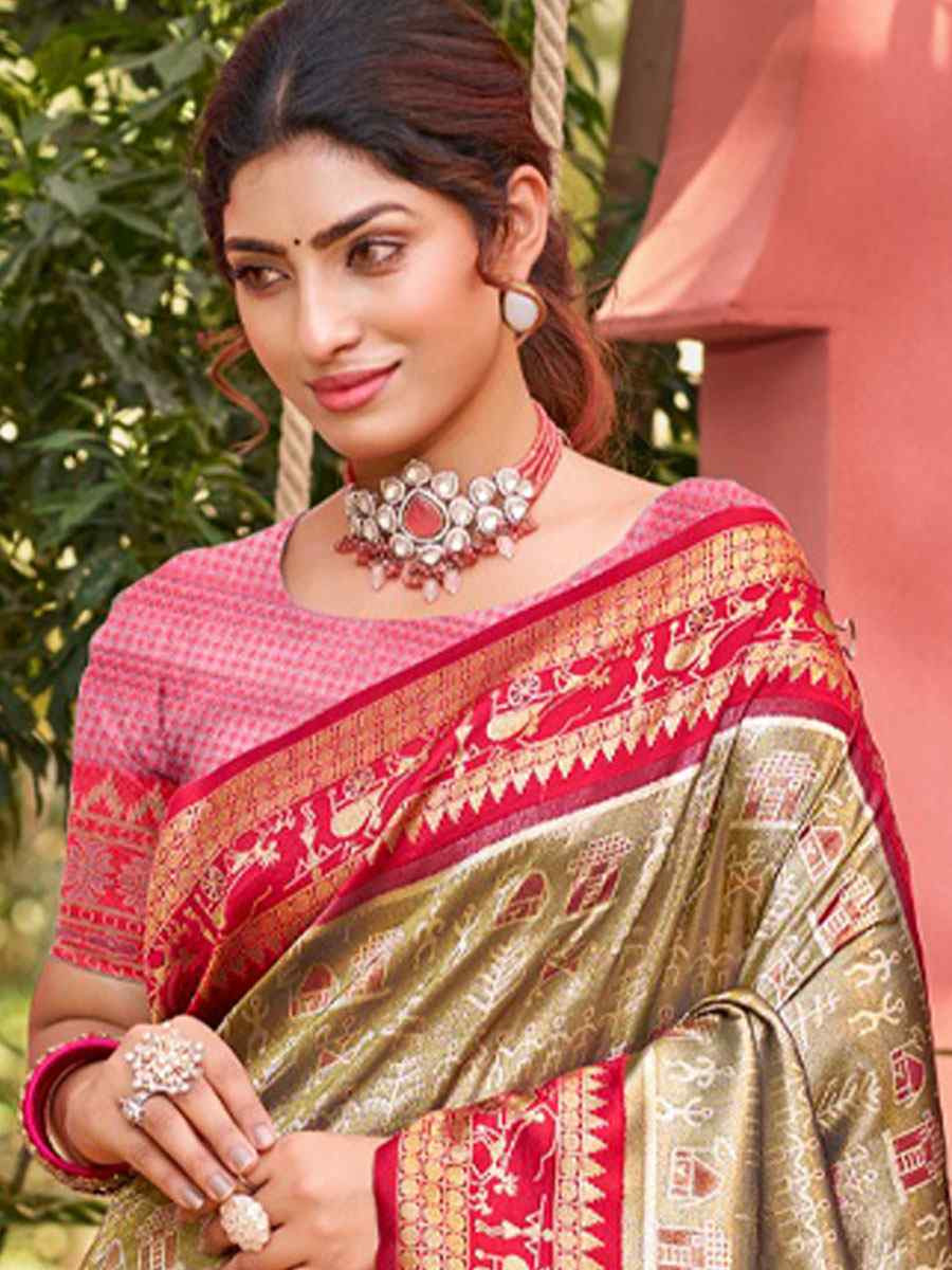 Mehendi Green Kanjivaram Silk Printed Handwoven Festival Wedding Fancy Heavy Border Saree