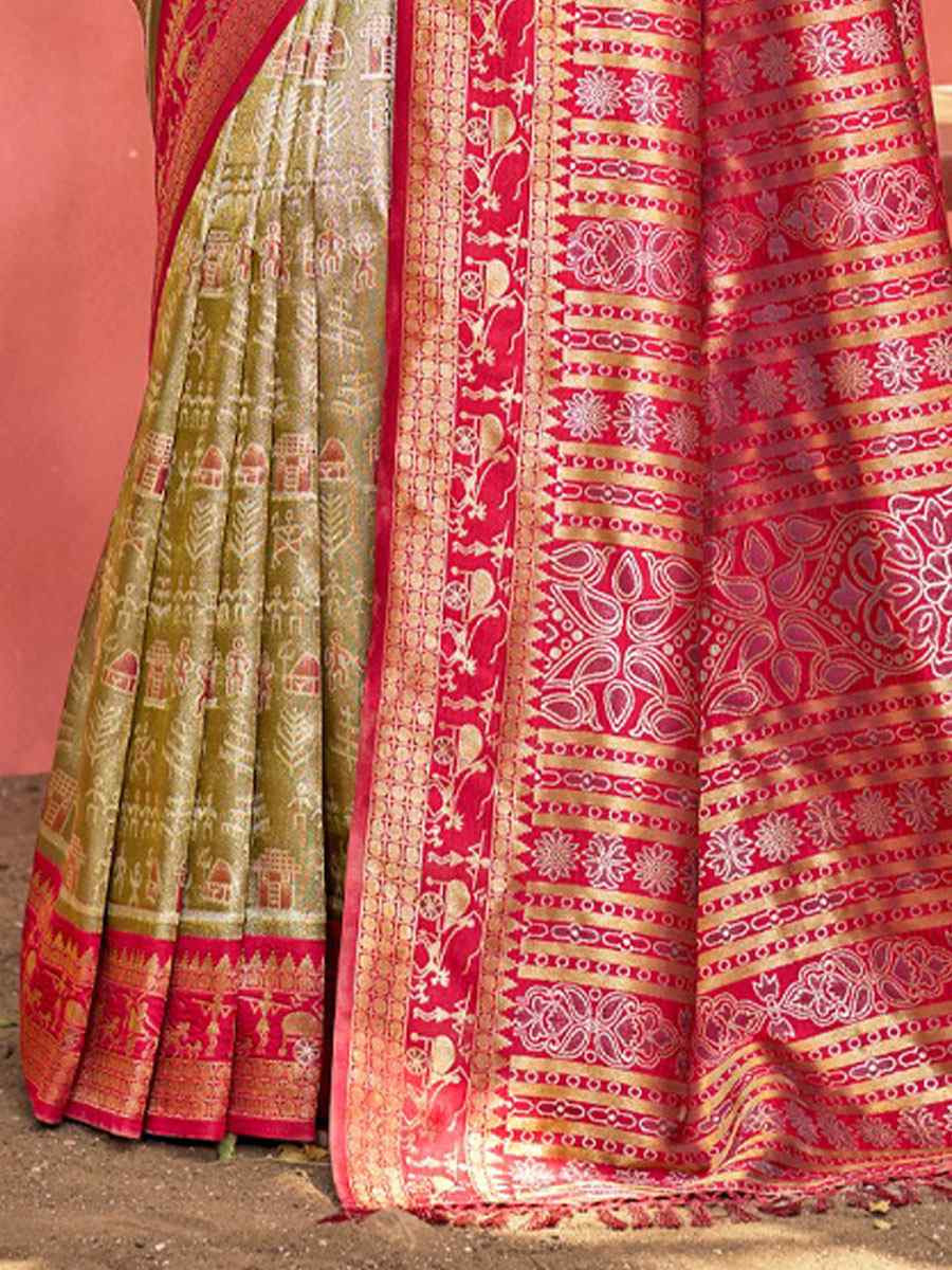 Mehendi Green Kanjivaram Silk Printed Handwoven Festival Wedding Fancy Heavy Border Saree