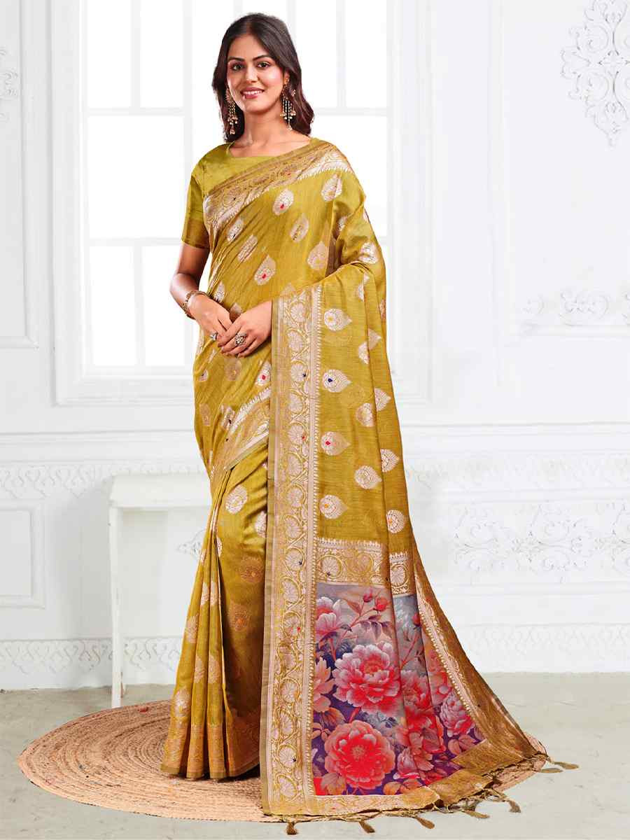 Mehendi Green Linen Cotton Handwoven Festival Wedding Fancy Heavy Border Saree