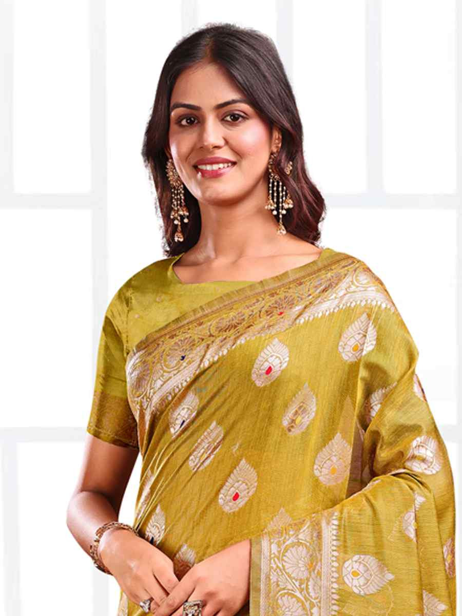 Mehendi Green Linen Cotton Handwoven Festival Wedding Fancy Heavy Border Saree