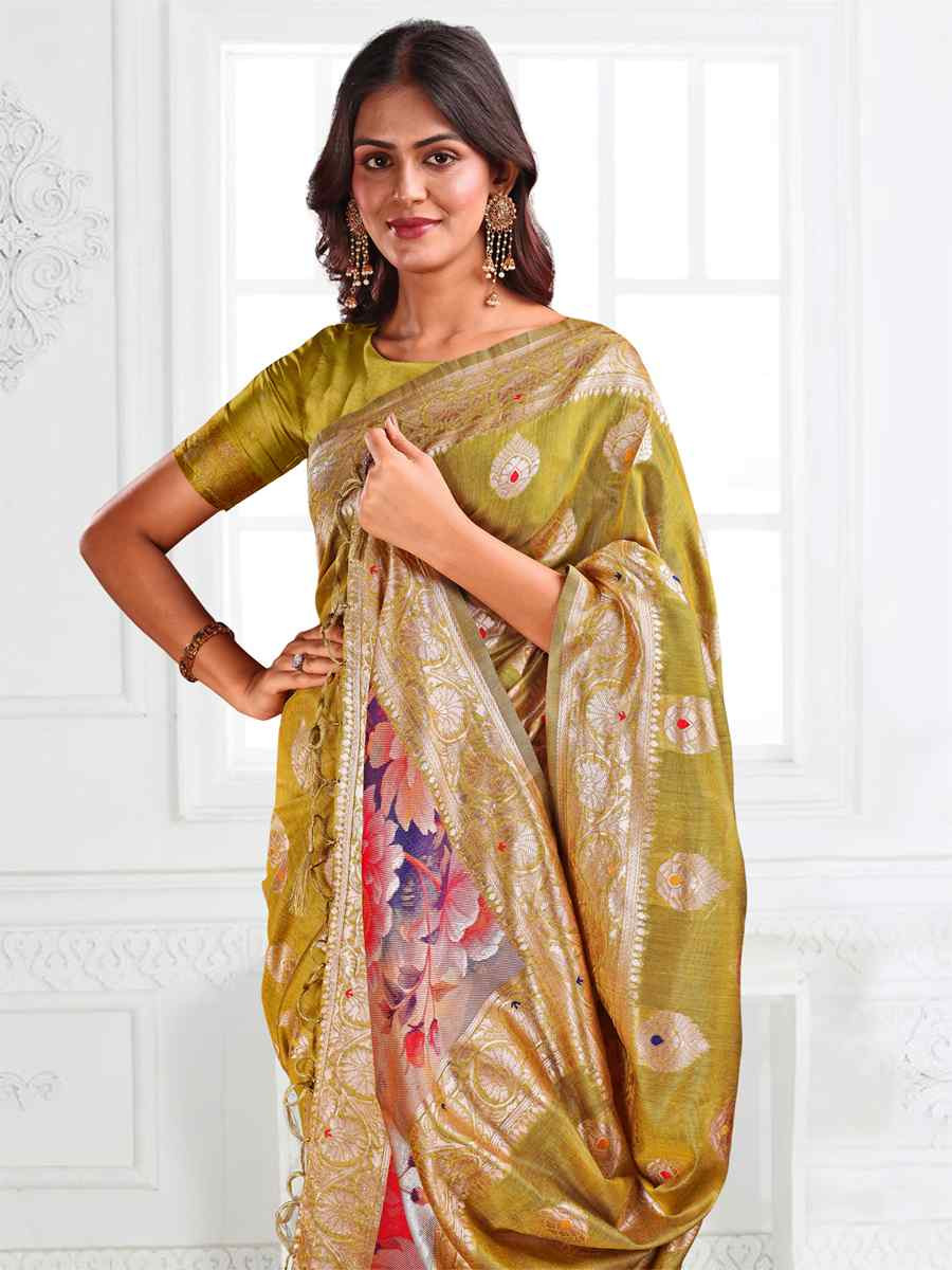 Mehendi Green Linen Cotton Handwoven Festival Wedding Fancy Heavy Border Saree