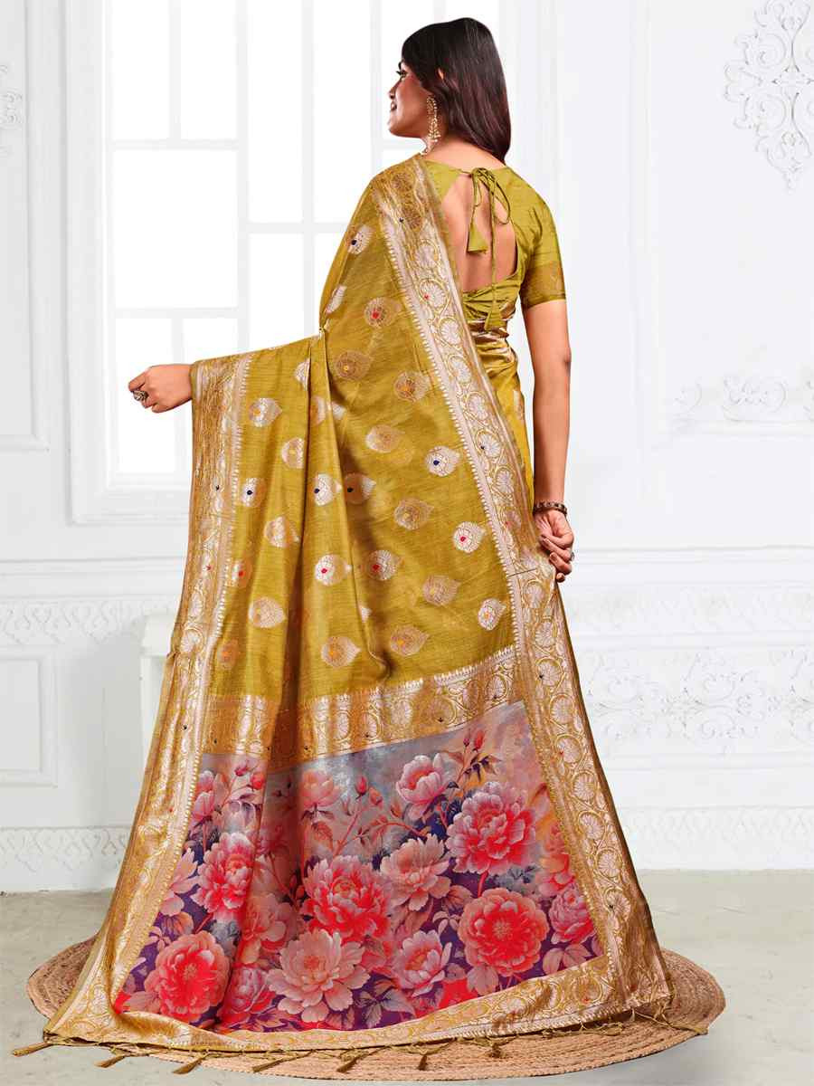 Mehendi Green Linen Cotton Handwoven Festival Wedding Fancy Heavy Border Saree