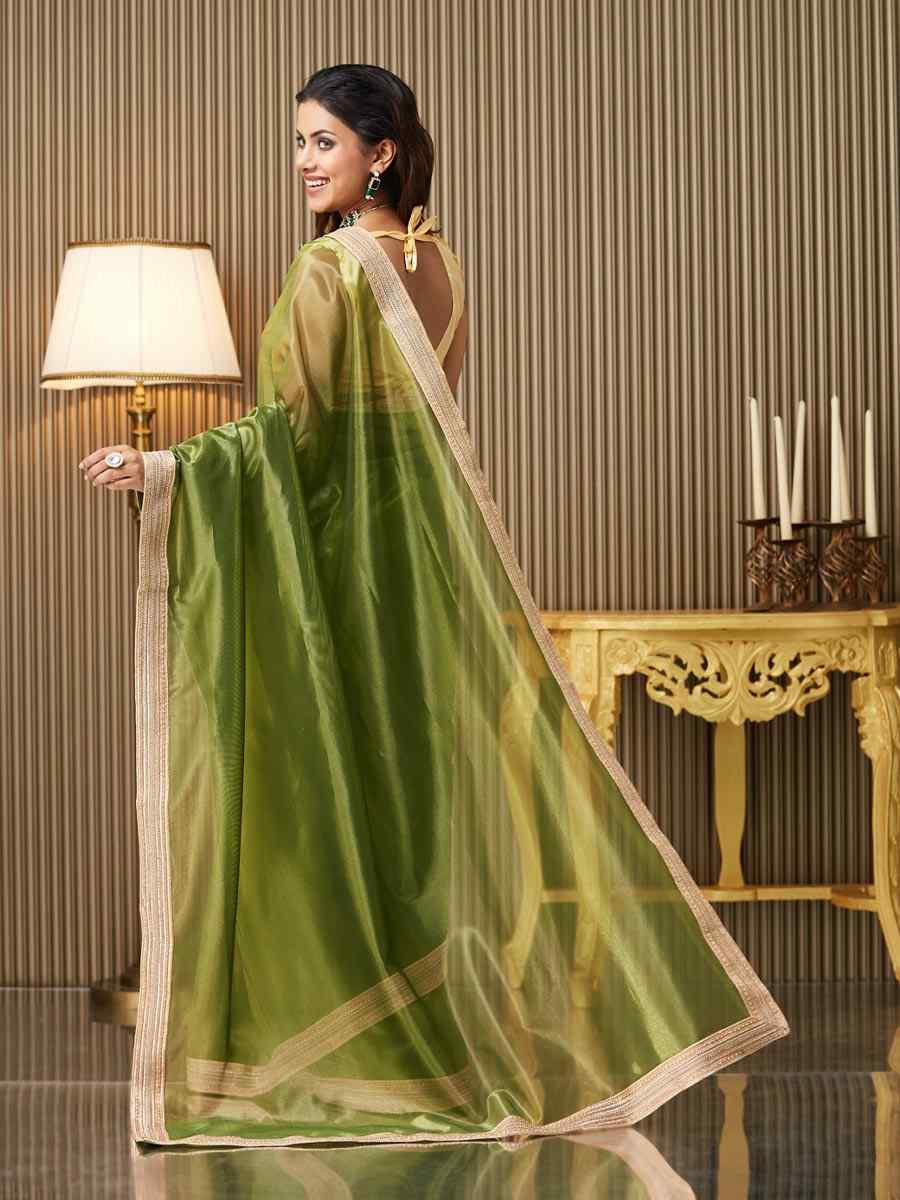 Mehendi Green Net Embroidered Festival Wedding Fancy Heavy Border Saree