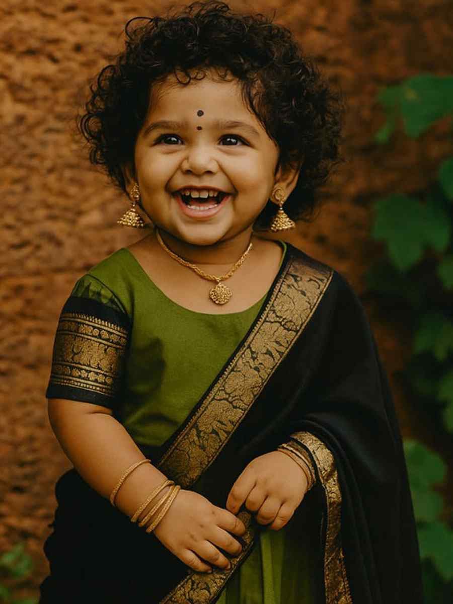 Mehendi Green Premium Lichi Silk Brocade Kids Wear Wedding Festival Lehengas Girls Wear