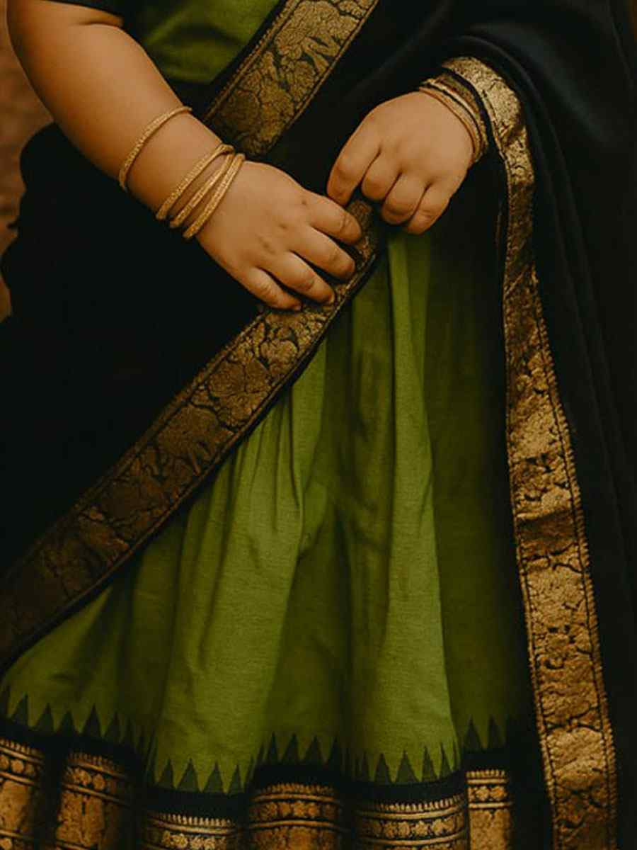 Mehendi Green Premium Lichi Silk Brocade Kids Wear Wedding Festival Lehengas Girls Wear