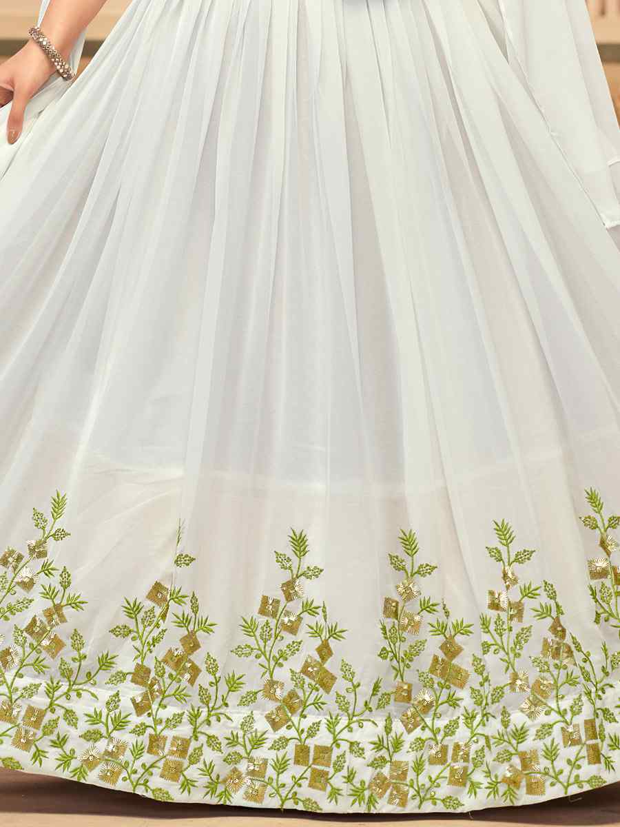 Mehendi Green Pure Georgette Embroidered Festival Party Wear Kurti Lehenga Choli