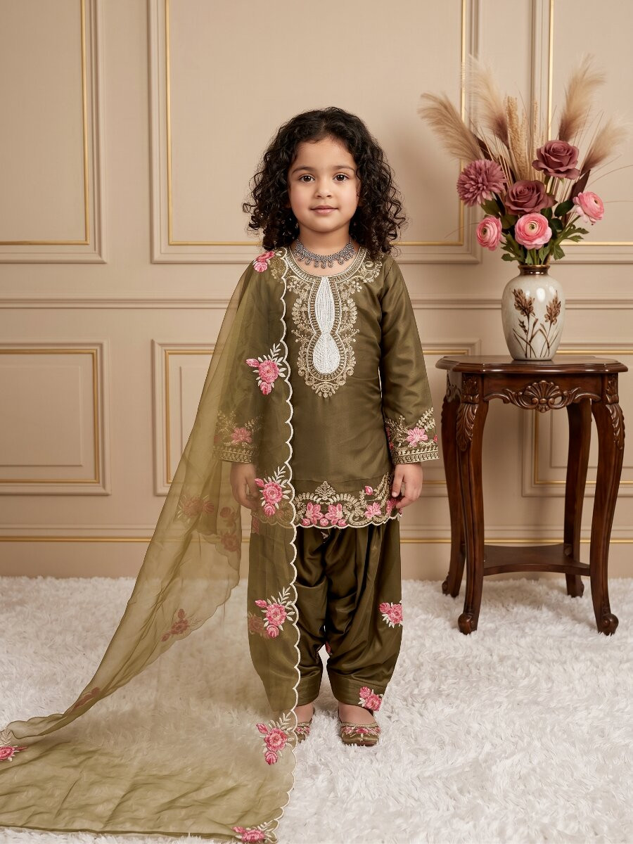 Mehendi Green Pure Heavy Natural Crepe Embroidered Sequence Traditional Ethnic Casual Festival Party Wedding Salwars Girls Wear