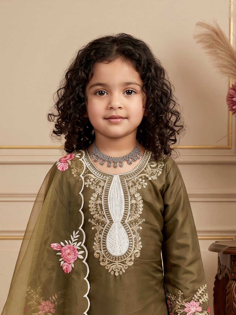 Mehendi Green Pure Heavy Natural Crepe Embroidered Sequence Traditional Ethnic Casual Festival Party Wedding Salwars Girls Wear
