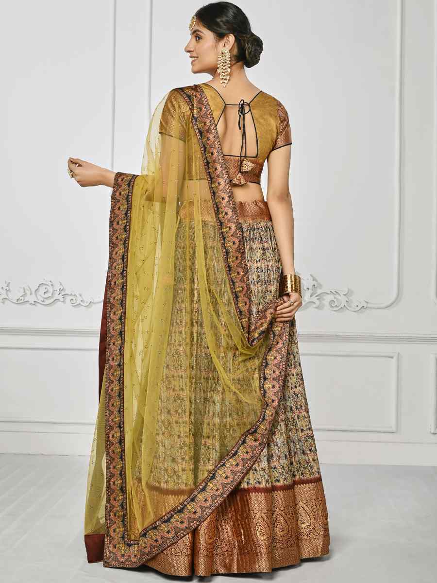 Mehendi Green Pure Silk Printed Mehendi Festival Circular Lehenga Choli