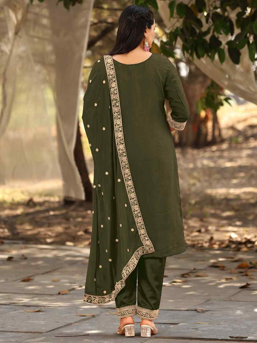 Mehendi Green Pure Viscose Jacquard Embroidery Party Wedding Festival Casual Ready Pant Salwar Kameez