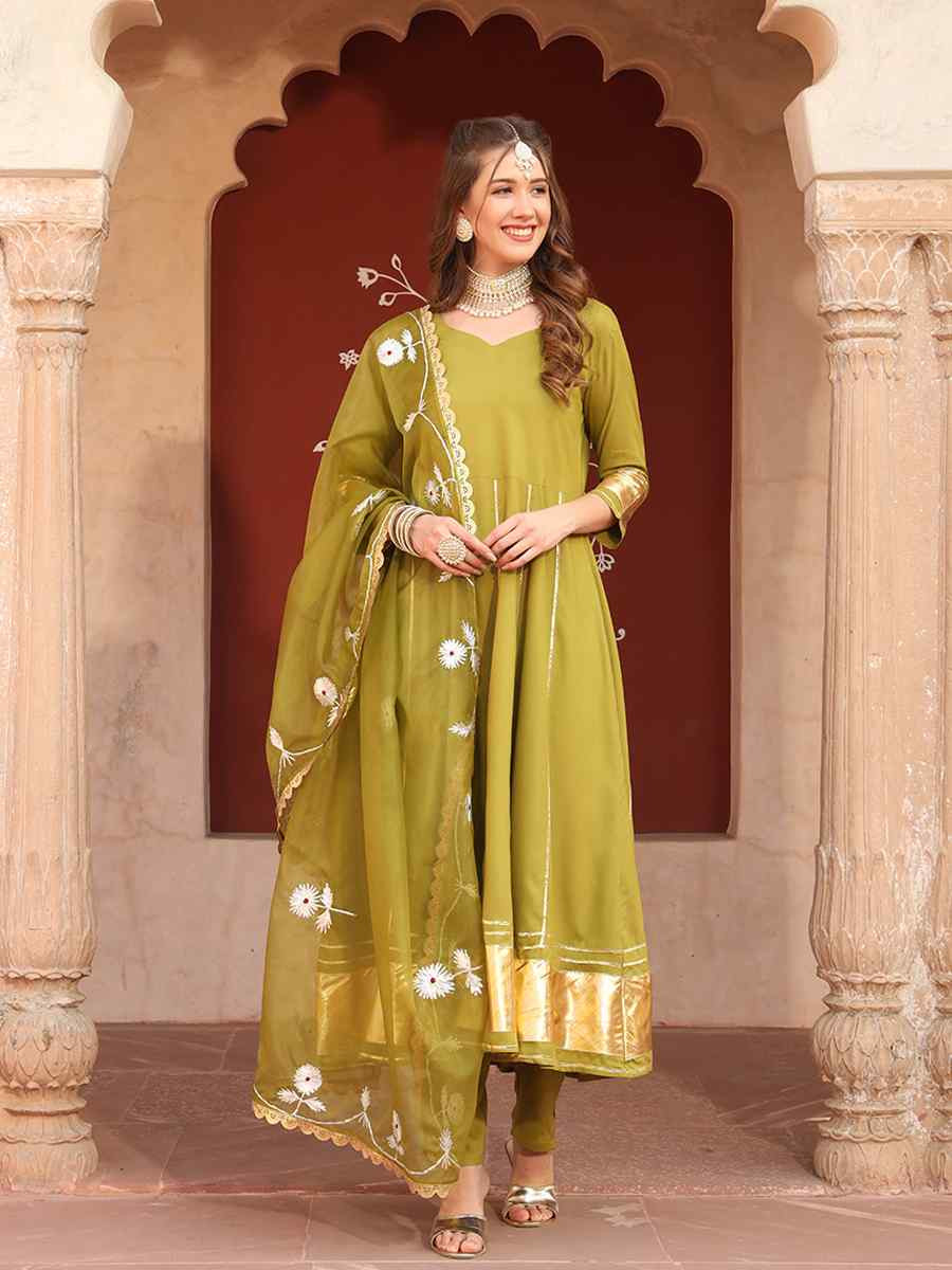 Mehendi Green Rayon Embroidered Festival Mehendi Ready Anarkali Salwar Kameez
