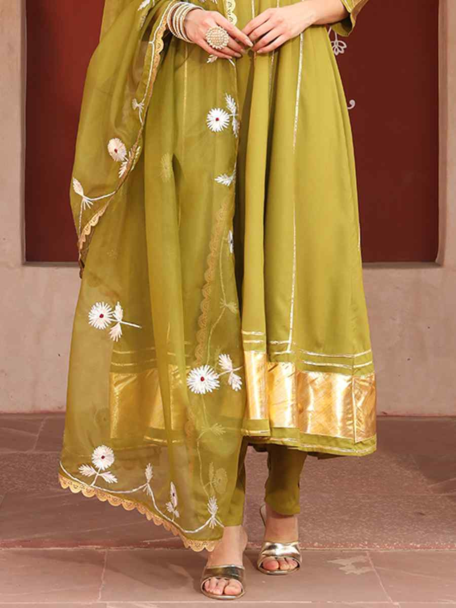 Mehendi Green Rayon Embroidered Festival Mehendi Ready Anarkali Salwar Kameez