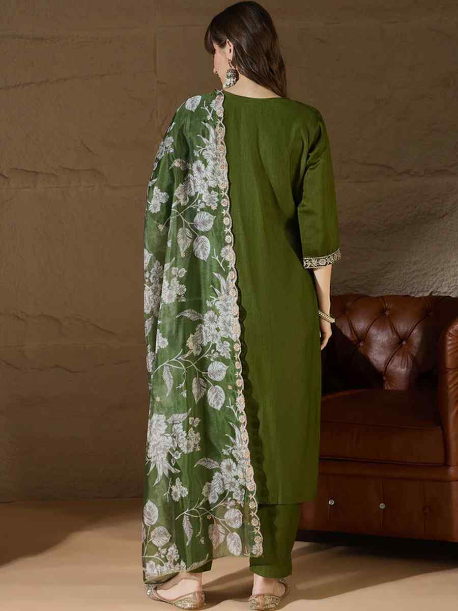 Mehendi Green Silk Blend Embroidery Party Wedding Festival Casual Ready Pant Salwar Kameez