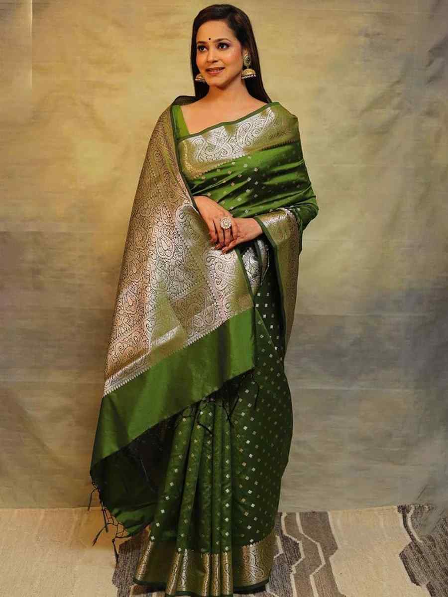 Mehendi Green Silk Handwoven Festival Casual Heavy Border Saree