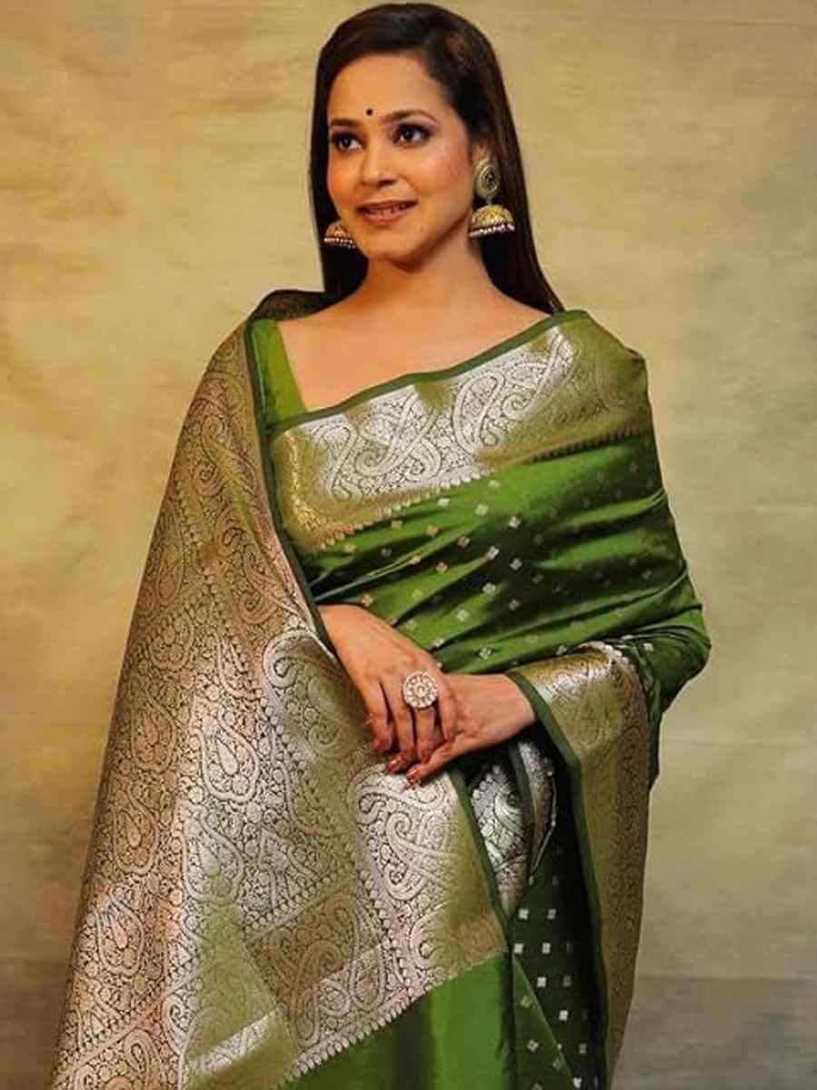 Mehendi Green Silk Handwoven Festival Casual Heavy Border Saree