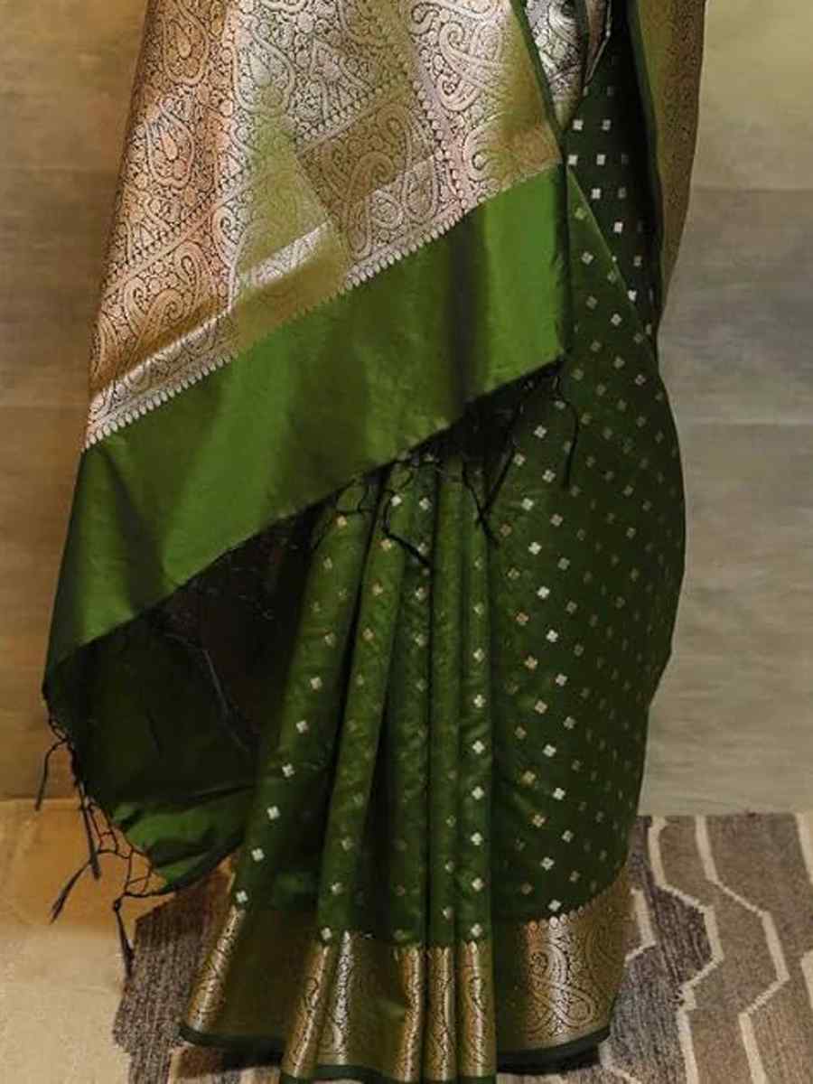 Mehendi Green Silk Handwoven Festival Casual Heavy Border Saree