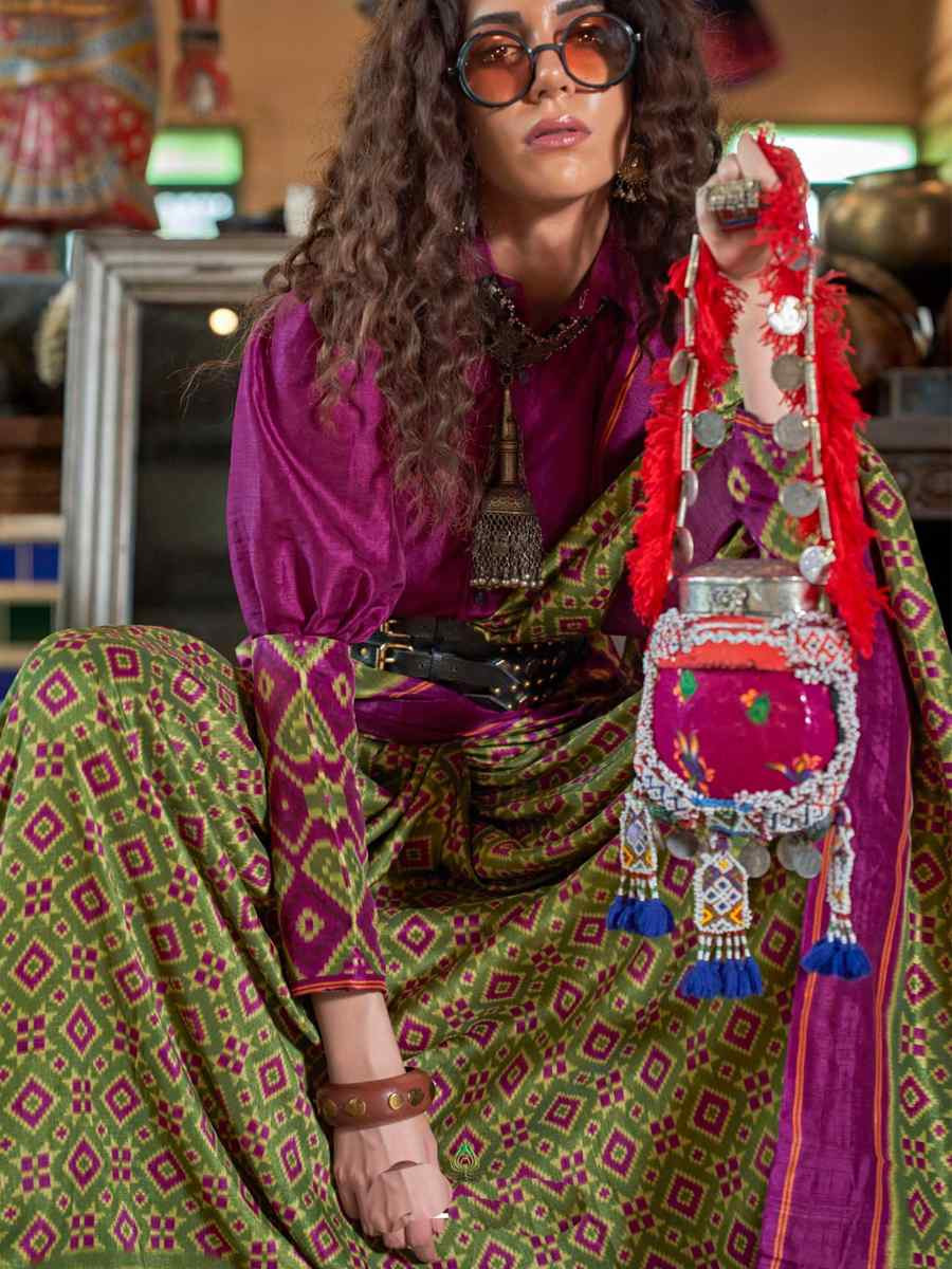 Mehendi Green Silk Printed Casual Reception Festival Wedding Fancy Classic Style Sarees