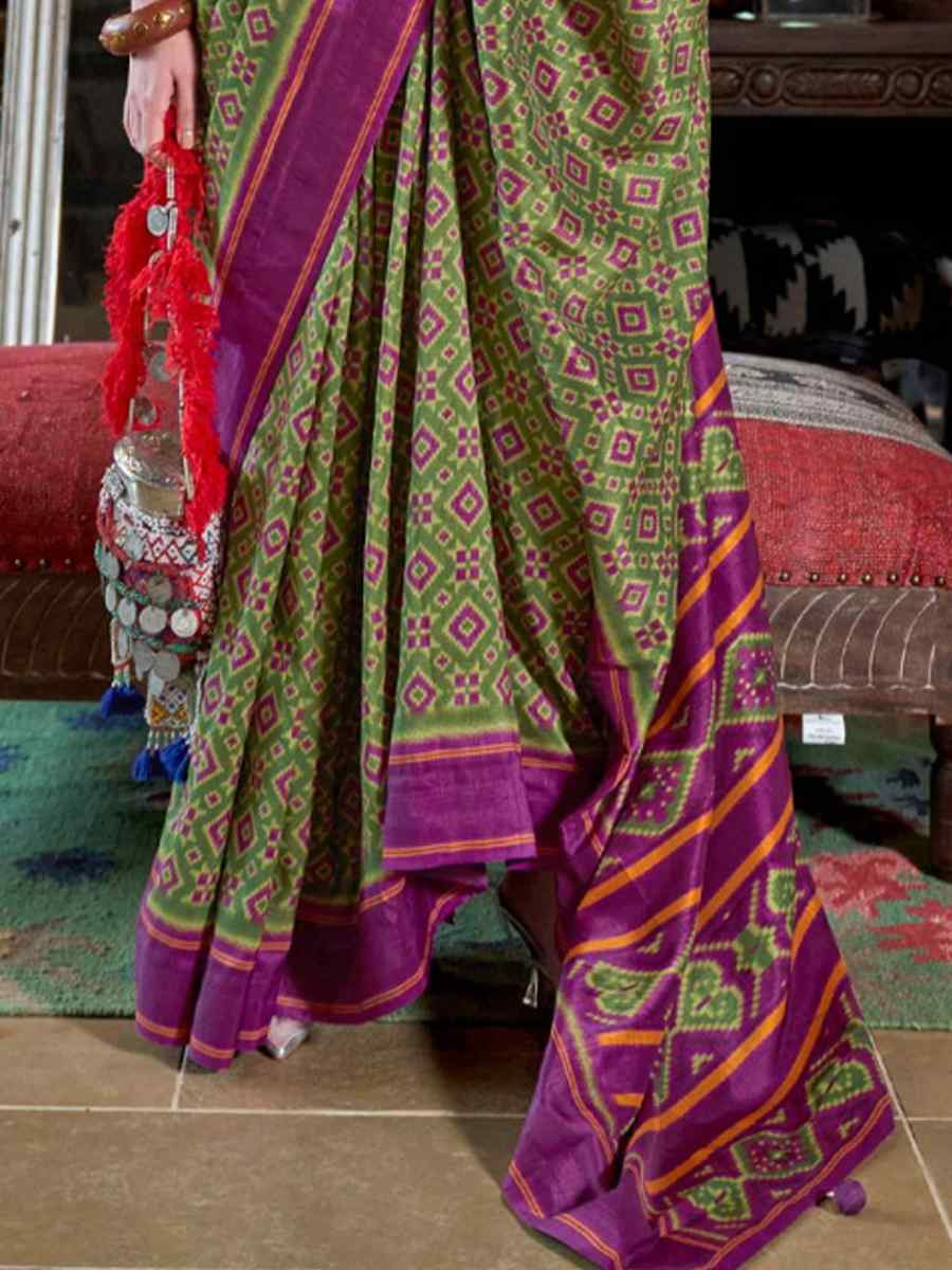 Mehendi Green Silk Printed Casual Reception Festival Wedding Fancy Classic Style Sarees