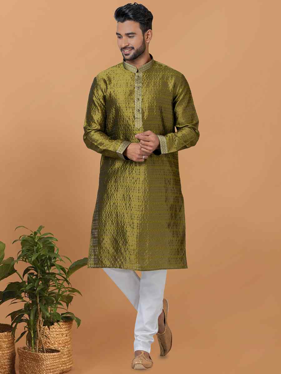 Mehendi Green Silk Woven Festival Wedding Sherwani