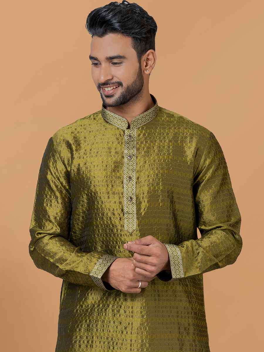 Mehendi Green Silk Woven Festival Wedding Sherwani