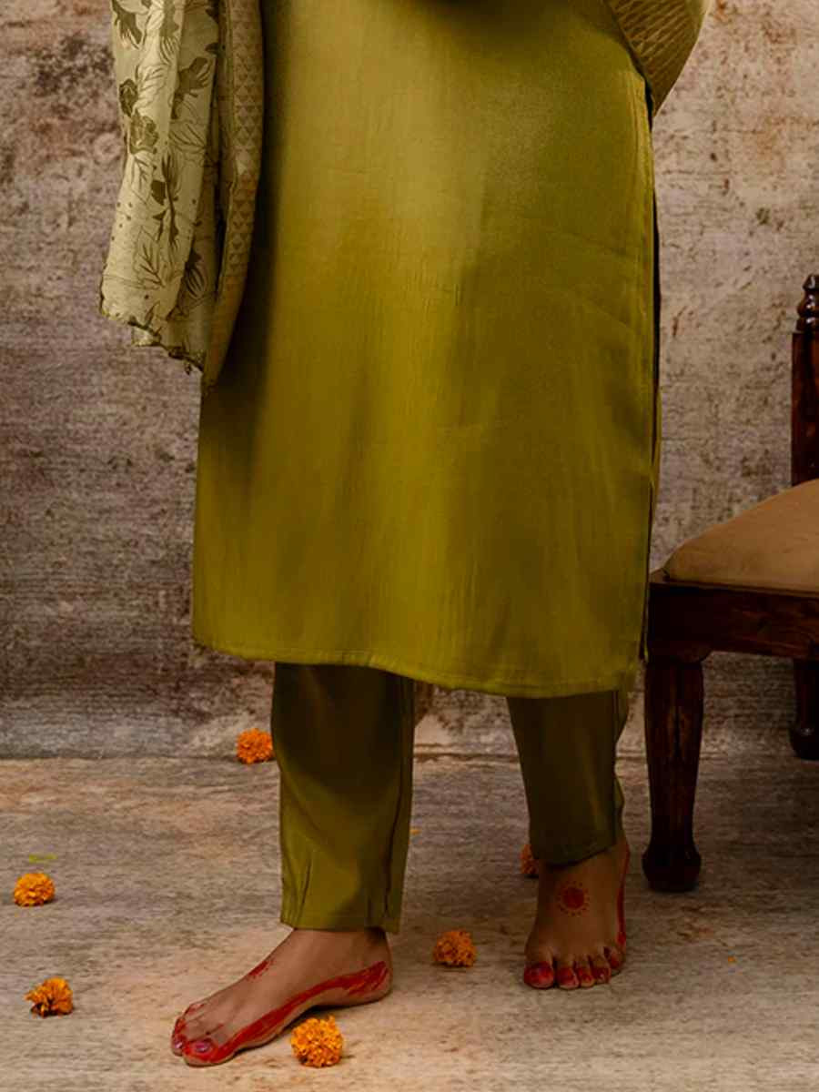 Mehendi Green Simar Silk Embroidered Mehendi Wedding Ready Pant Salwar Kameez