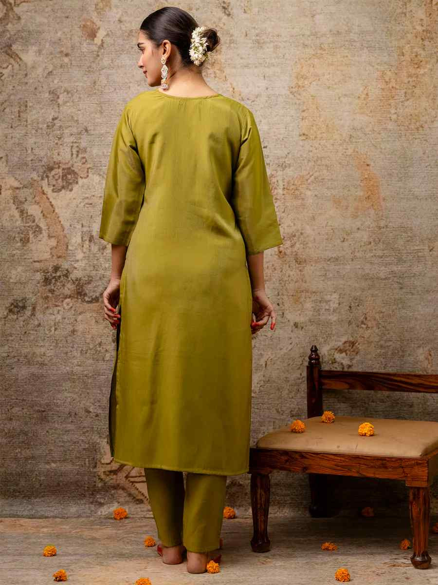 Mehendi Green Simar Silk Embroidered Mehendi Wedding Ready Pant Salwar Kameez