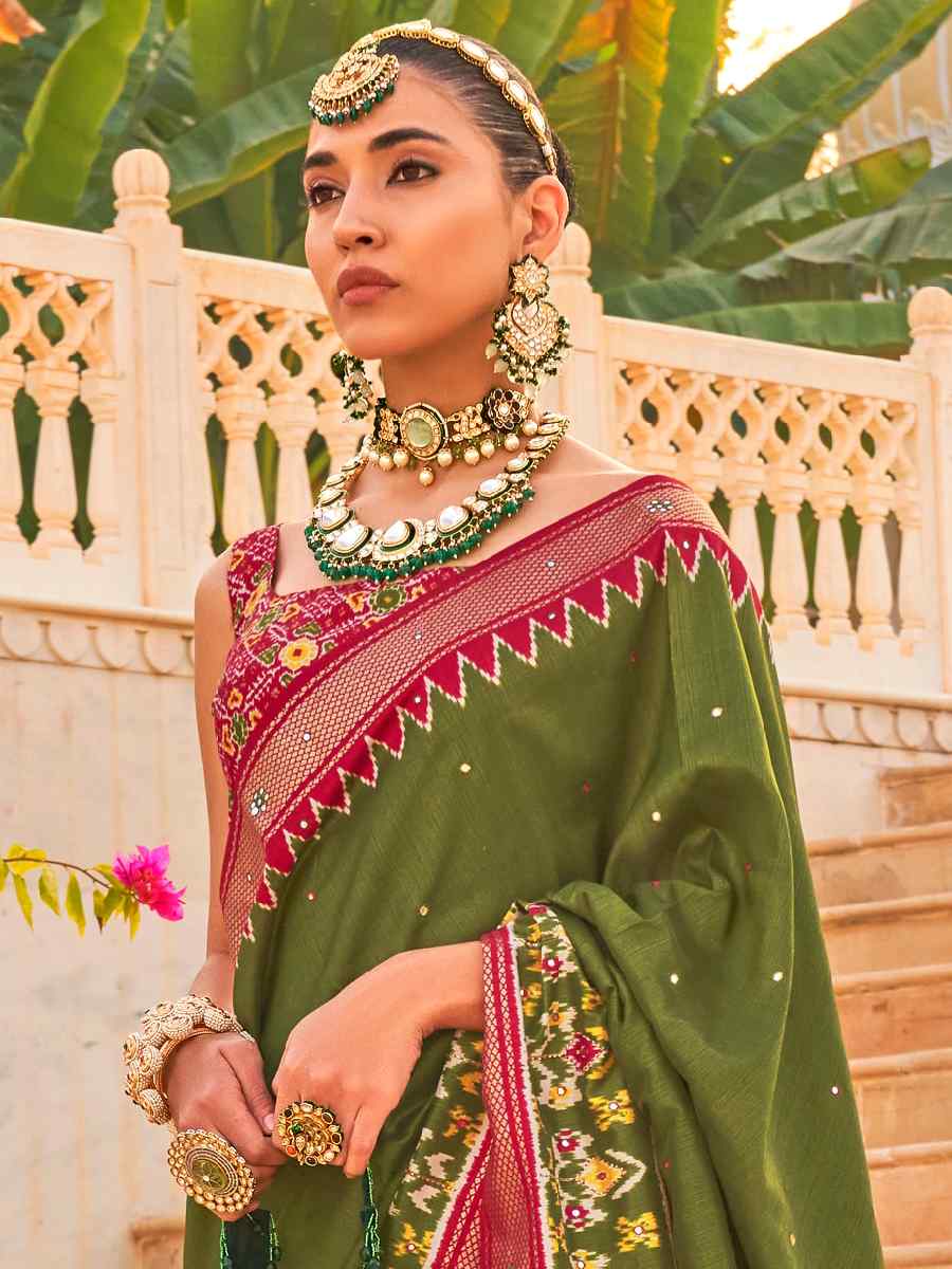 Mehendi Green Smooth Patola Printed Casual Festival Contemporary Saree